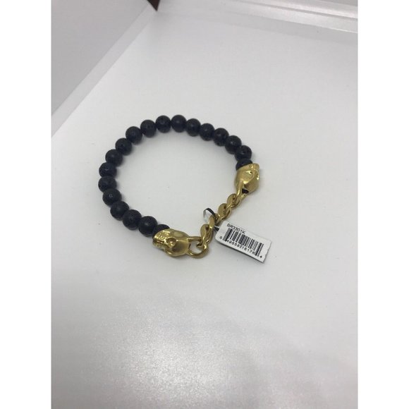 BRAND NEW! Inox Men's black woven leather bracelet with Gold skull clasps - Picture 3 of 5